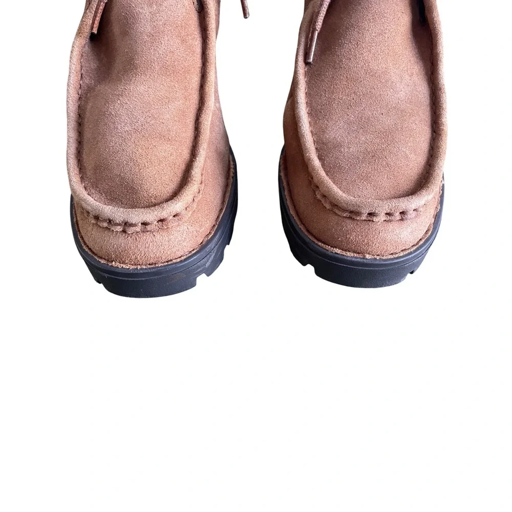 Born Suede Leather Moc Toe Ankle Boots Tan Brown Lug Sole  Womens‎ 8M